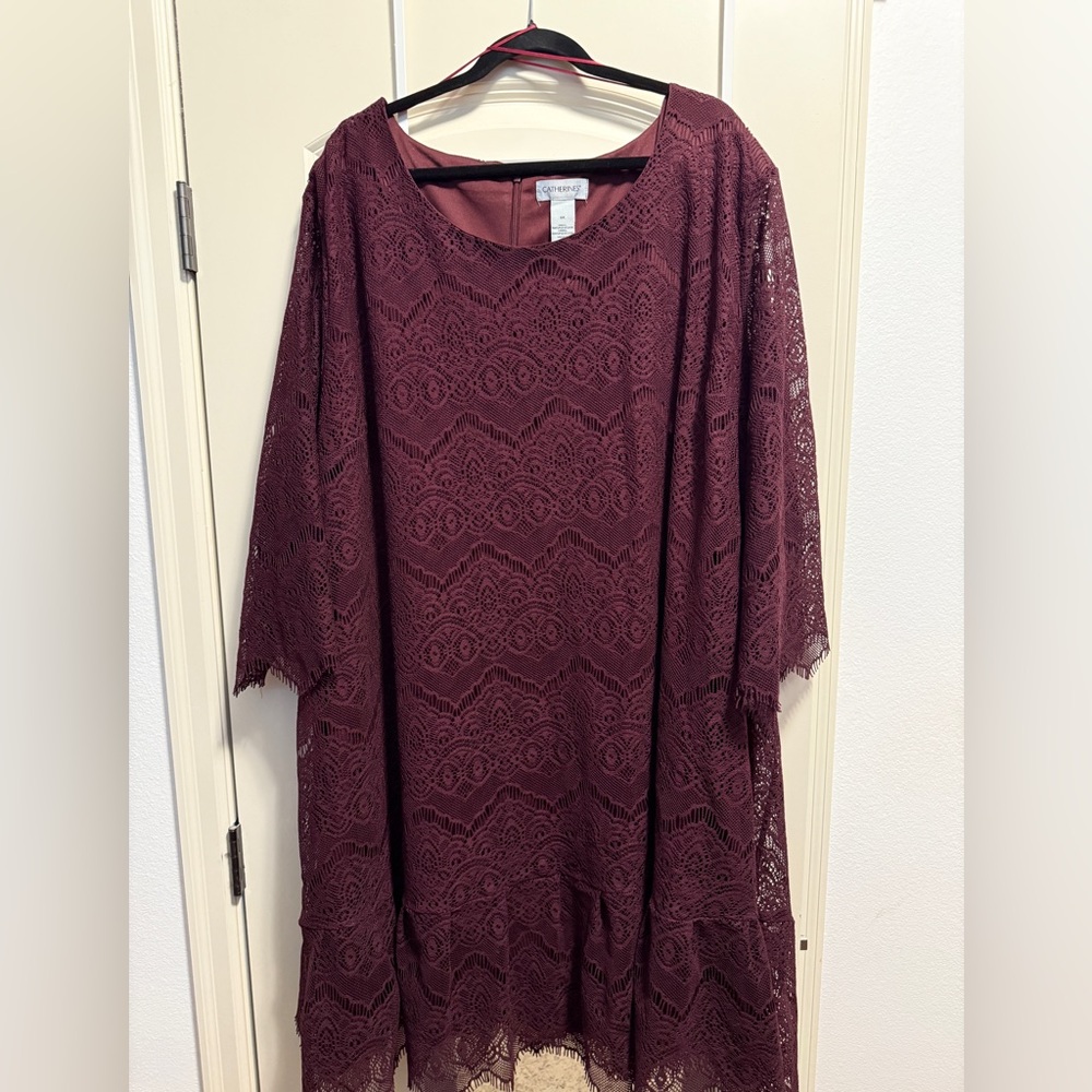 Catherines Burgundy Long Sleeve Lace Dress‎